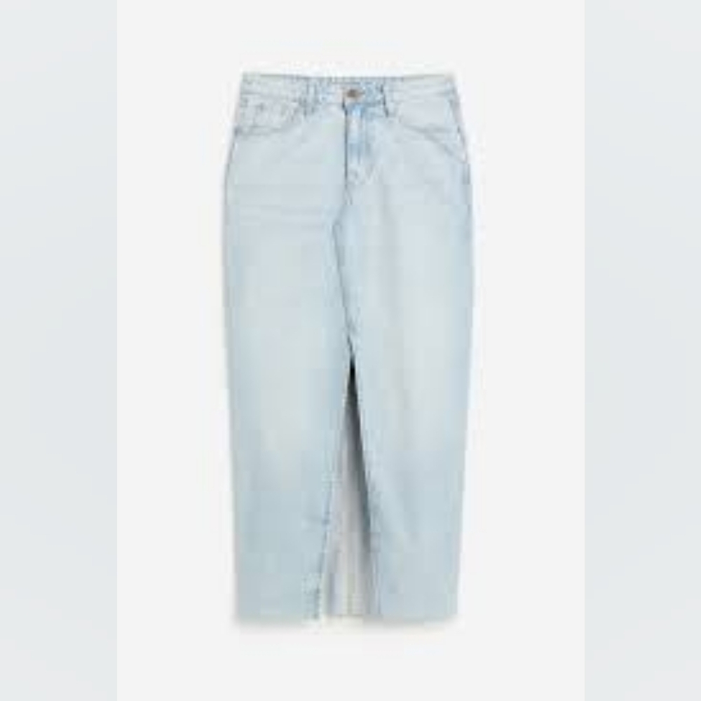 H&M Front Split Long Denim Skirt XXS